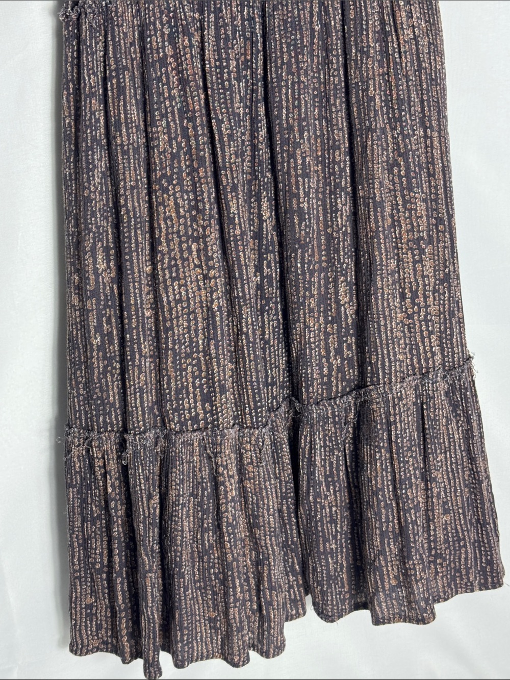 By Together Brown Shimmer Metallic Plissé Mini Babydoll Dress - Size L - Picture 4 of 9